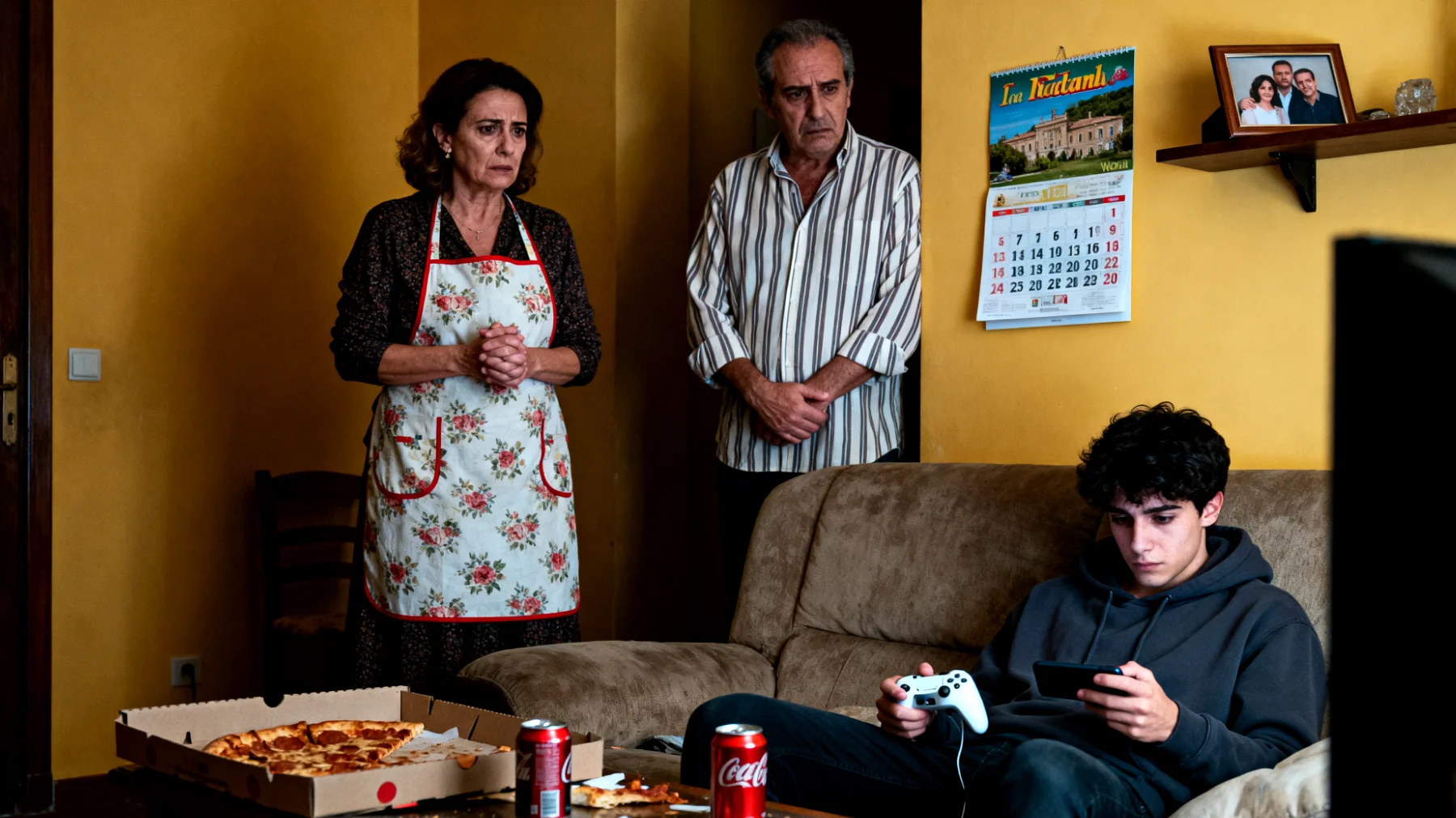 Genitori che faticano a gestire l'uso eccessivo di smartphone e videogiochi da parte dei figli giovani adulti, che trascorrono intere giornate connessi compromettendo relazioni familiari, progetti di vita e autonomia reale"