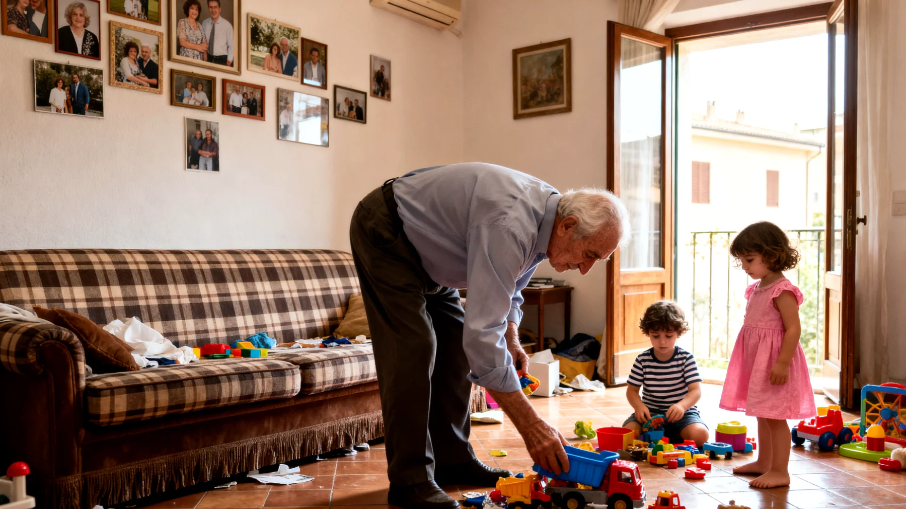 Il nonno fatica a coinvolgere i nipoti bambini nelle attività quotidiane come riordinare i giochi, apparecchiare o preparare semplici merende. I bambini tendono a distrarsi facilmente, si rifiutano di collaborare o abbandonano il compito a metà, lasciando il nonno a gestire tutto da solo con crescente frustrazione."